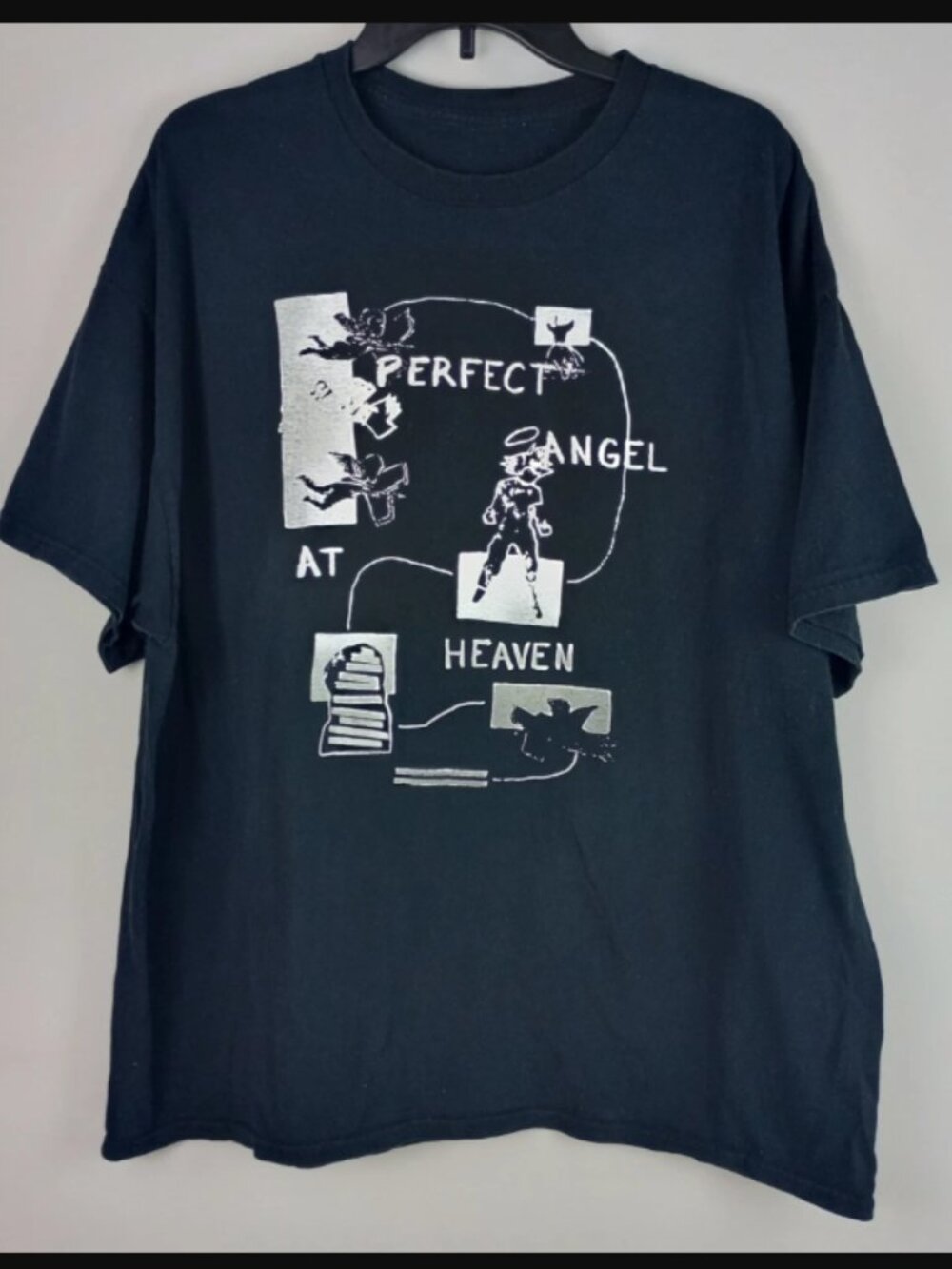 Unbranded Mens 2XL Black‎ Silver Perfect Angel At Heaven Graphic Tshirt